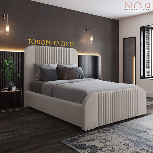 Birmingham Upholstered Bed Frame With Round Lines Headboard