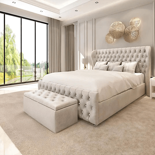 Durham Chesterfield Wingback Upholstered Bed Frame With Diamond Headboard