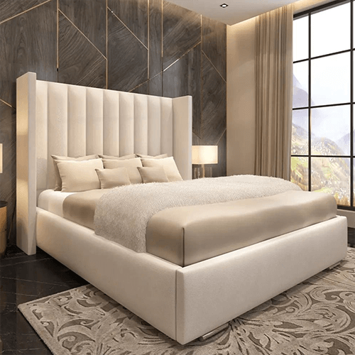 Edge Hill Wingback Upholstered Bed Frame With Full Lines Headboard