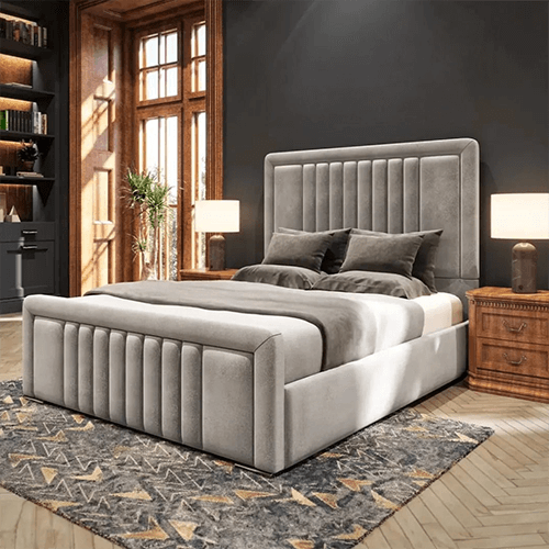 Falmouth Upholstered Bed Frame With Border Lines Headboard