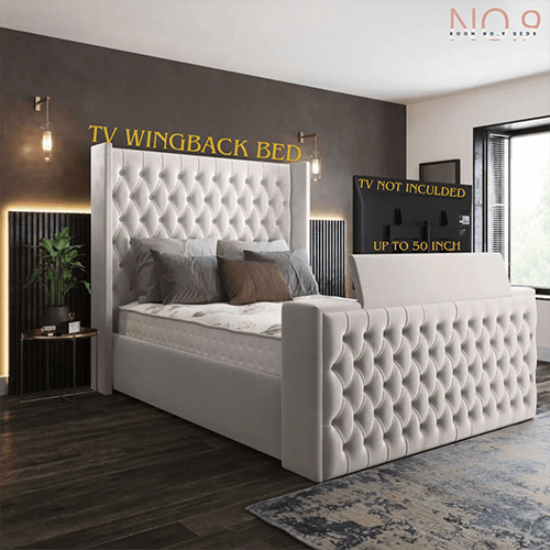 Manchester Chesterfield Wingback Upholstered TV Bed Frame With Diamond Headboard