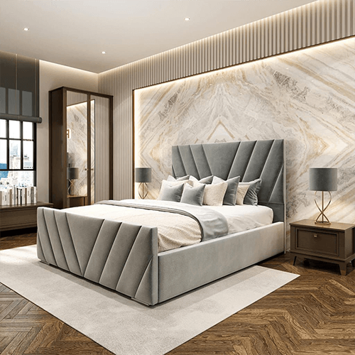 Metropolitan Upholstered Bed Frame With Cone Headboard