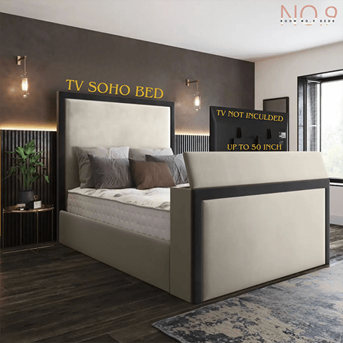 Newcastle Upholstered TV Bed Frame With Border Headboard