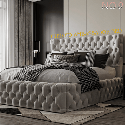 Queen Mary Chesterfield Upholstered Ambassador Bed Frame With Pillow Headboard
