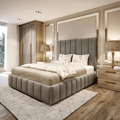York Upholstered Bed Frame With Full Lines Headboard